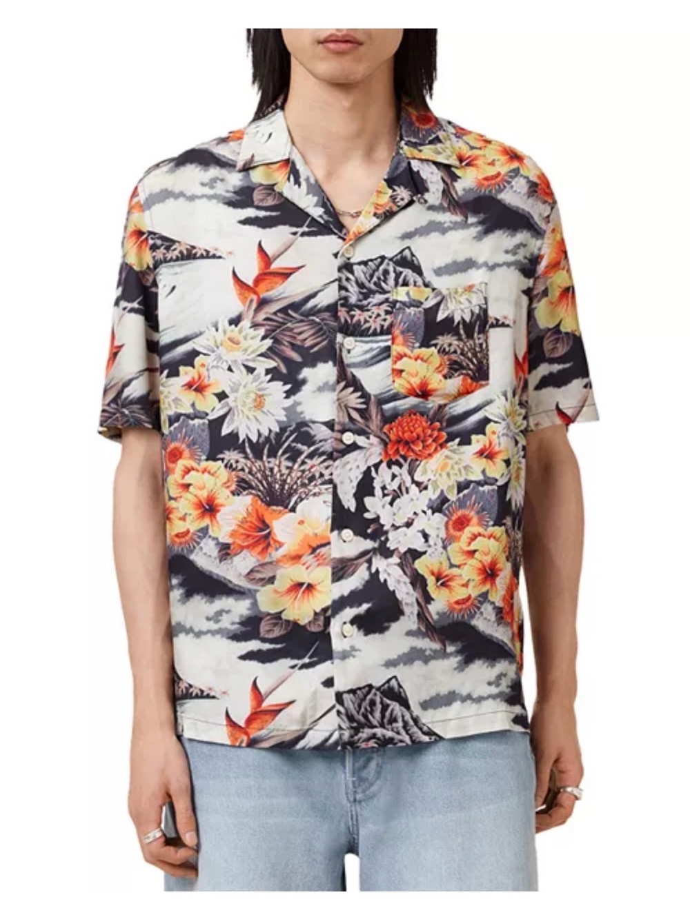 AllSaints Floral Camp Shirt OSCANI SHORT SLEEVE PRINTED tropical men’s L Large